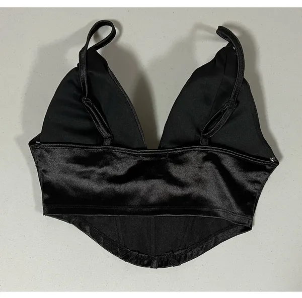 Black Satin Silk Padded Corset Tank Crop Top Shirt Blouse Size S 🖤 - Image 4