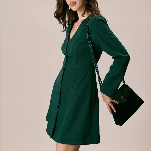 Rihoas The Green V Neck Button Shirt Mini Dress - Image 4