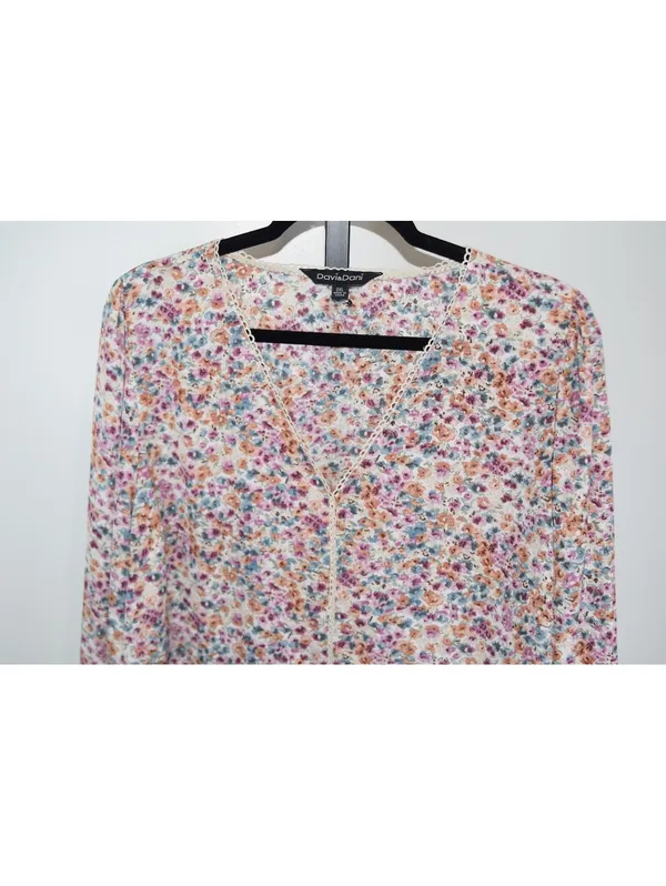 Davi & Dani Ditsy Floral Crochet Trim Blouse, Cream Multi, Plus Size 2XL - Image 5