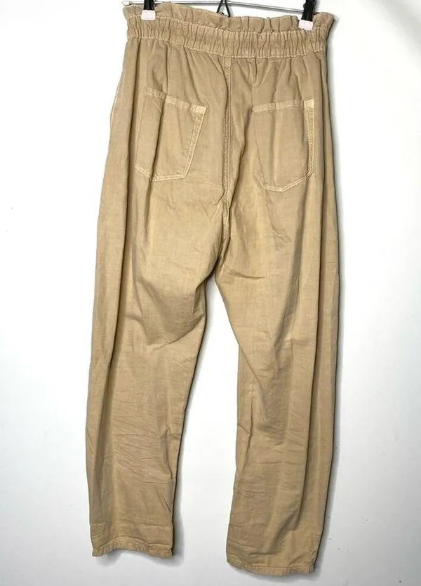 Zara Baggy Buttoned Tan Paperbag Trousers Pants Cotton Size 2 - Image 3