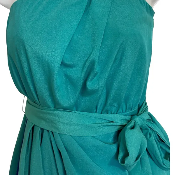 EXPRESS Teal Straples Faux‎ Wrap Mini Dress Navy Blue Contrast Trim Tie Waist S - Image 3