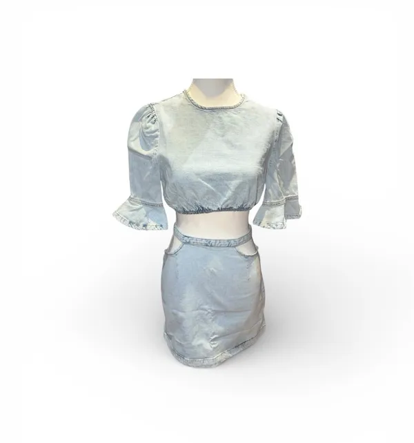 We Wore What Cropped denim top & cut out skirt - Image 3