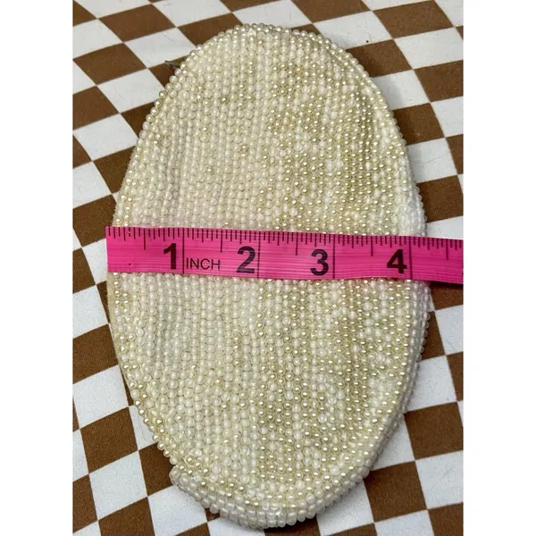Vintage 1950's Reina Oval Pearl Beaded Evening Bag 7" with Zipper Closure - Image 6