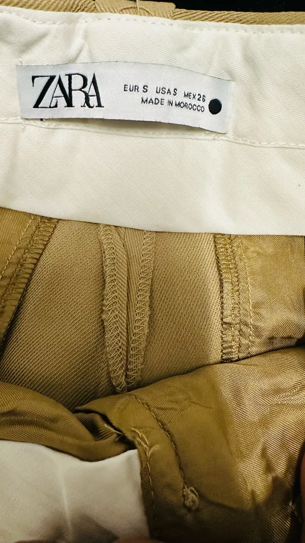 Zara Khaki Beige Wide Leg Trousers High Rise Straight Pants Size Small - Image 7