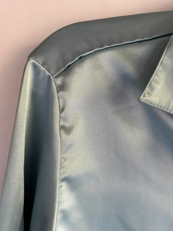 Satin Button Down Blouse Green - Image 5