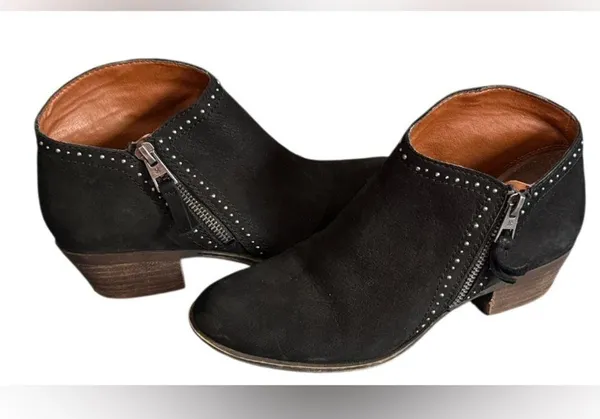 Lucky Brand Black Suede Ankle Booties with Studded Detail - Image 2