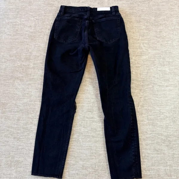 RE/DONE High Rise Ankle Crop Distressed Jeans‎ Black Wash Denim Size 29 - Image 3