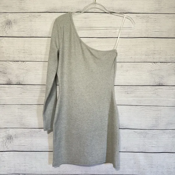 REVOLVE Superdown Mila One Shoulder Gray Dress Sweater‎ Knit Mini Bodycon Small - Image 5