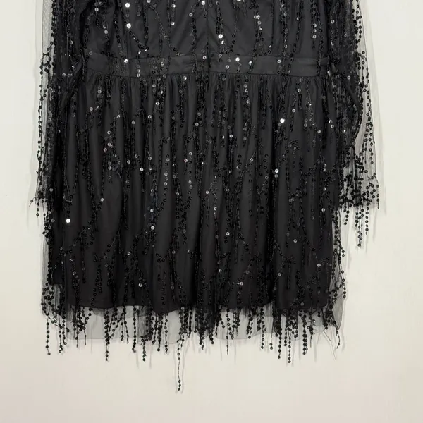 Double Crazy Sequin Mini Dress Plus Size 4XL Black Deep V-Neck Party Club Fringe - Image 6