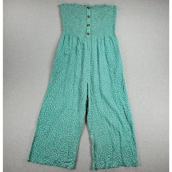 Angashion Womens Jumpsuit Large Green Polka Ruffles Strapless Smocked Wide Leg - Image 5