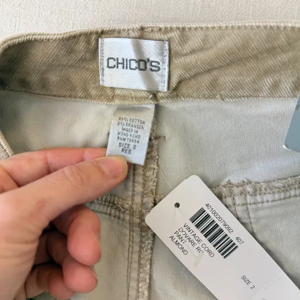 Chico's Vintage Cord Pant Womens 2 (US12/L) Almond Tan Corduroy Straight Leg NWT - Image 6