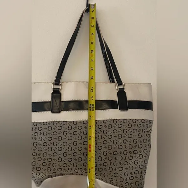 Guess Black & White Patterned Logo Tote Shoulder Purse Bag - Image 12