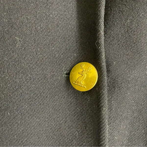 Vintage Navy Wool Pea Coat Red Lining Brass Stag Buttons Double Breasted - Image 9