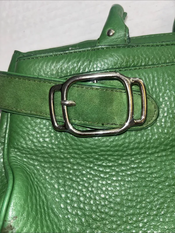Cole Haan Vintage Green Leather Handbag Silver Hardware Suede Detail Preloved - Image 5