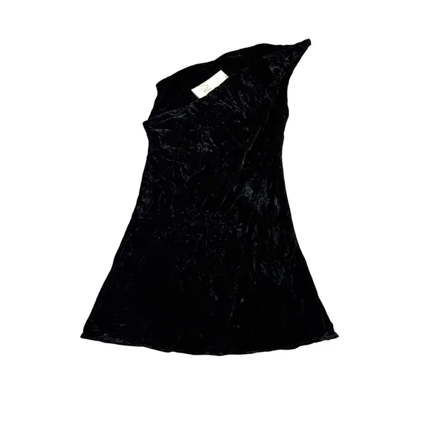 NWT Zara Black Velvet‎ One Shoulder Mini Dress Asymmetrical SZ Small Formal Chic - Image 3