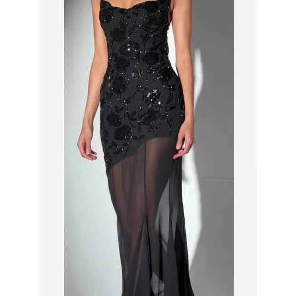 Oh Polly Amarelle Embellished Sweetheart-Neck Backless Gown in Black size 0 New - Image 2