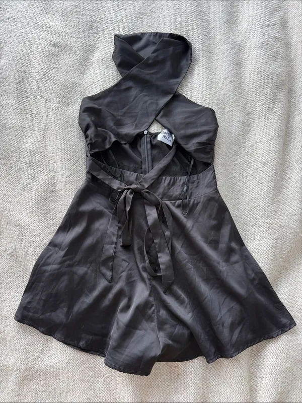 Princess Polly Black Halter Satin Romper Mini Dress - Image 2