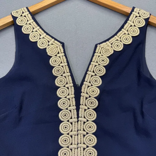 Lilly Pulitzer Navy Blue Gold Soutache Trim Shift Dress 30375 Womens Size 0‎ - Image 7