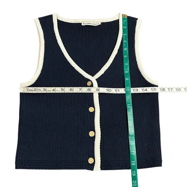 Abercrombie & Fitch Navy Blue Ribbed Knit Button Front Sweater Vest Gold Buttons - Image 5