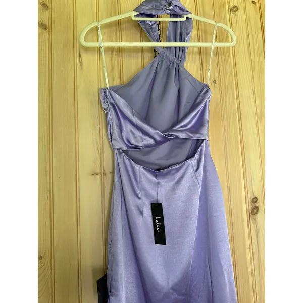 Lulus Perfectly Sleek Lavender Satin Halter Slip Midi Dress Party Extra Small - Image 6