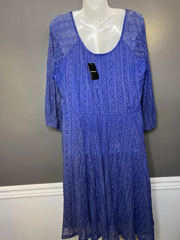 Torrid Dress Womens 2X Blue Lace Fit & Flare Mini 3/4 Sleeve Lined Party - Image 8
