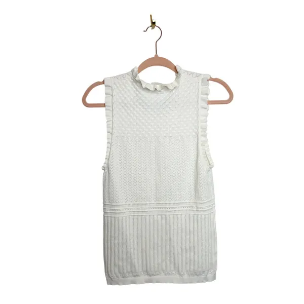 Aritzia Wilfred Women's Sleeveless Cannes Top Pointelle Knit White Size Large - Image 5
