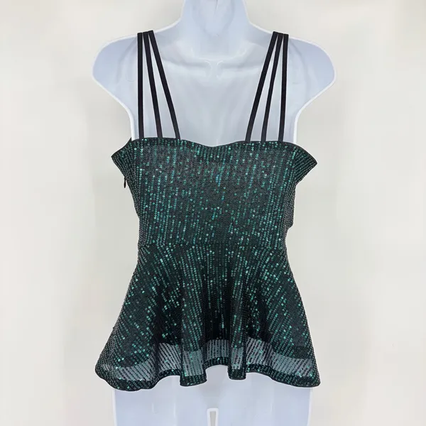 Grace Karin Y2K Sequin Top Sz S Teal Strappy Peplum Clubwear Indie Holiday Glam - Image 6