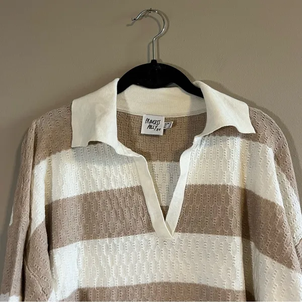 Princess Polly Rick Oversized Stripe Collar Sweater Beige, White 10 - Image 4