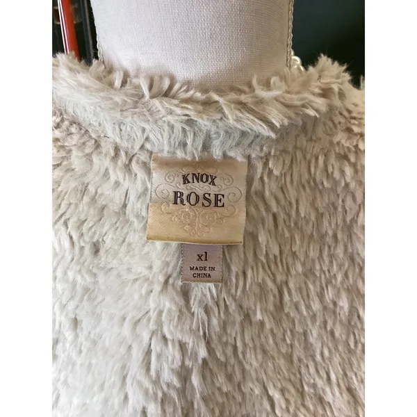 Knox Rose Women's‎ XL Cream Faux Fur Lined Drape Vest Cozy Casual - Image 5