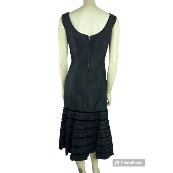 1950s Style Black Velvet Trim Tiered Cocktail Dress Red Tulle Unbranded Small - Image 11