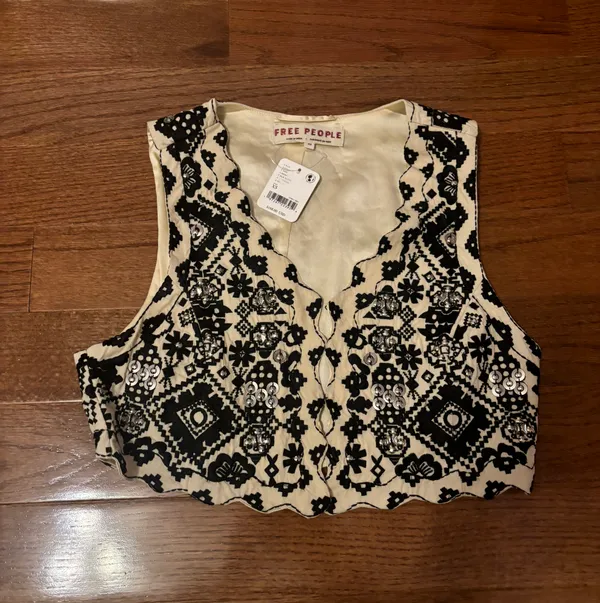 Free People NWT bohemian Marigold Embroidered Embellished Vest - Image 3