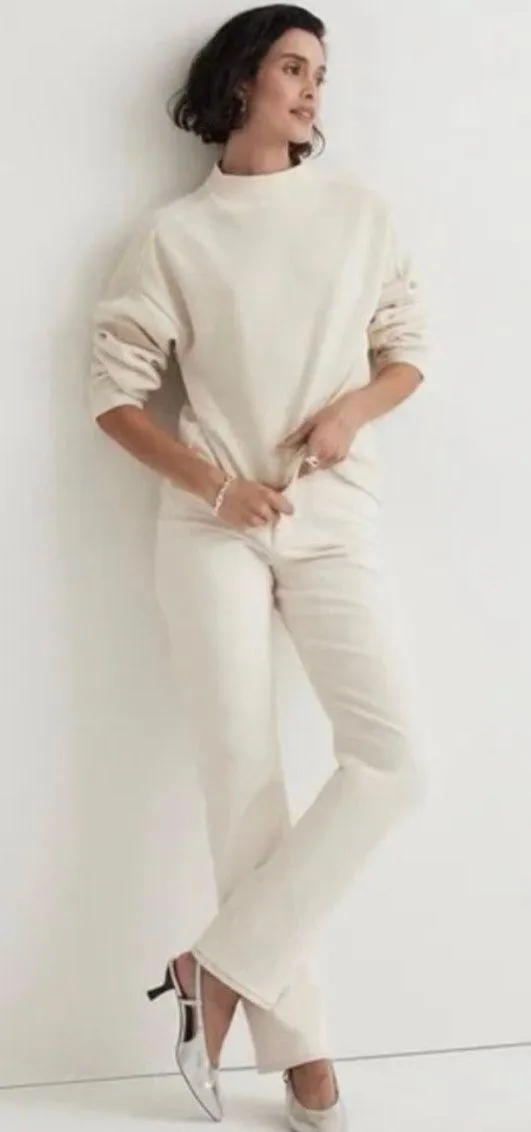Madewell Top Striped Jacquard Funnelneck Long Sleeve Cream XS - Image 2