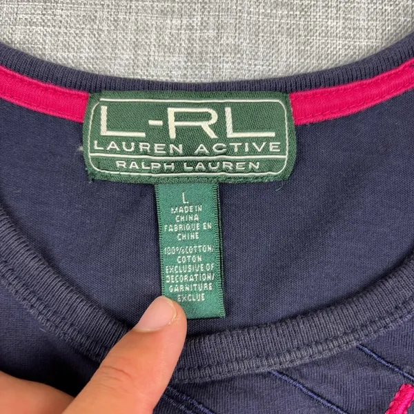 Lauren Ralph Lauren T-Shirt Womens L Blue Crew Neck Short Sleeve Colorblock - Image 10
