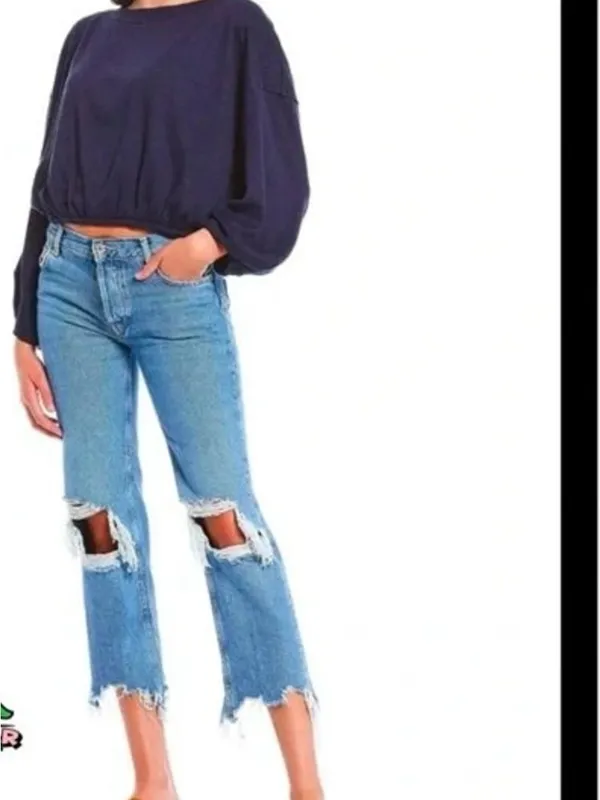Women’s Free People Cuddle Bubble Mixed Knit top Navy Size Small - Image 2