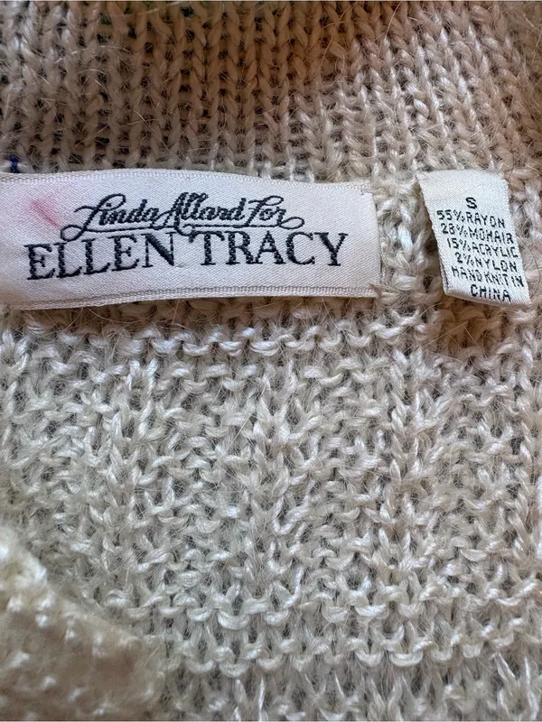 Vintage Linda Allard Ellen Tracy Mohair Blend Cardigan Vest S Cream - Image 3