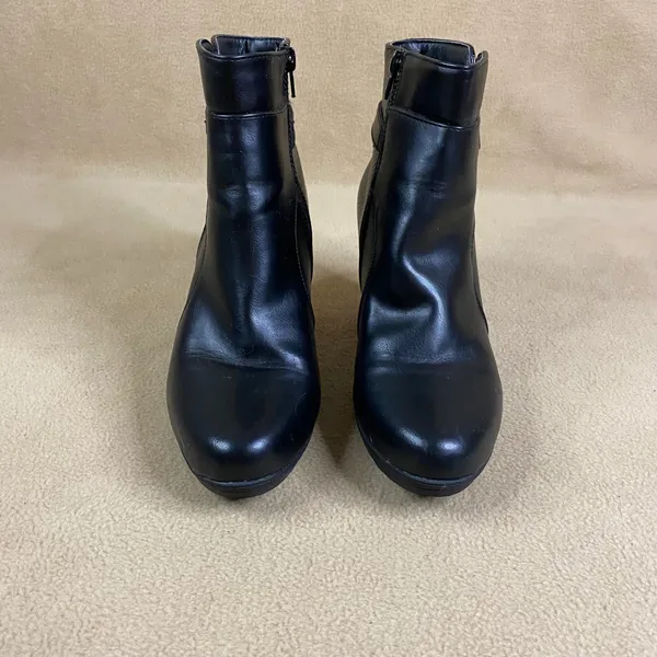Black Faux Leather Ankle Boots Snake Print Buckle Chunky‎ Heel Zip Women's Sz 9 - Image 3