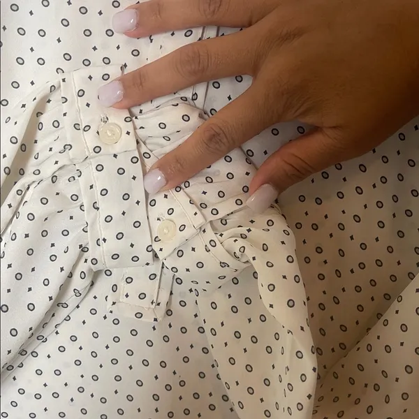 LOFT Beige Blouse with Black Dots - Image 3