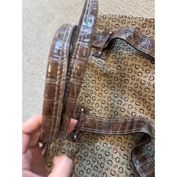 Guess Tote Bag Womens Large Brown‎ Monogram Canvas Croc Embossed Y2K Style - Image 5