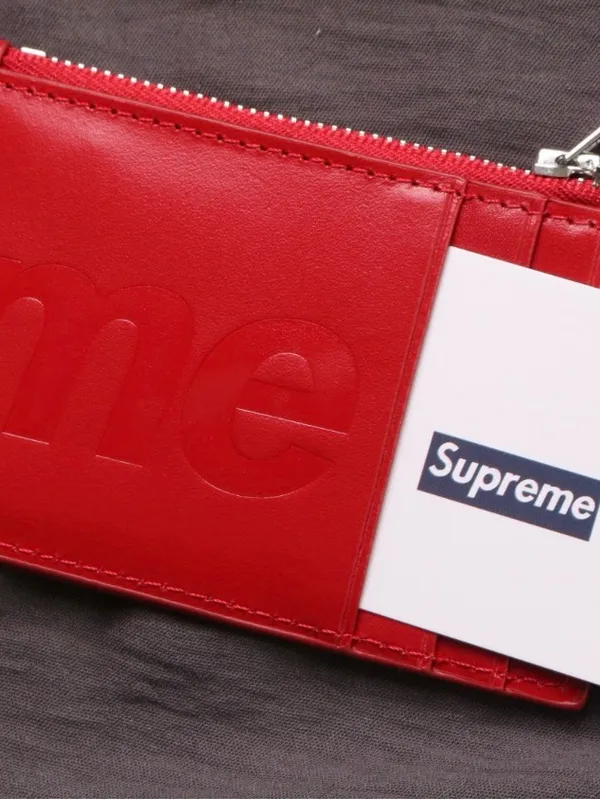 Supreme Red Embossed Leather Zip Card Sleeve with Silver Hardware - Image 3