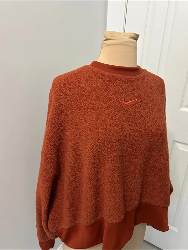 Nike Oversized Fleece Crop Crewneck Sweatshirt Rust - Image 6