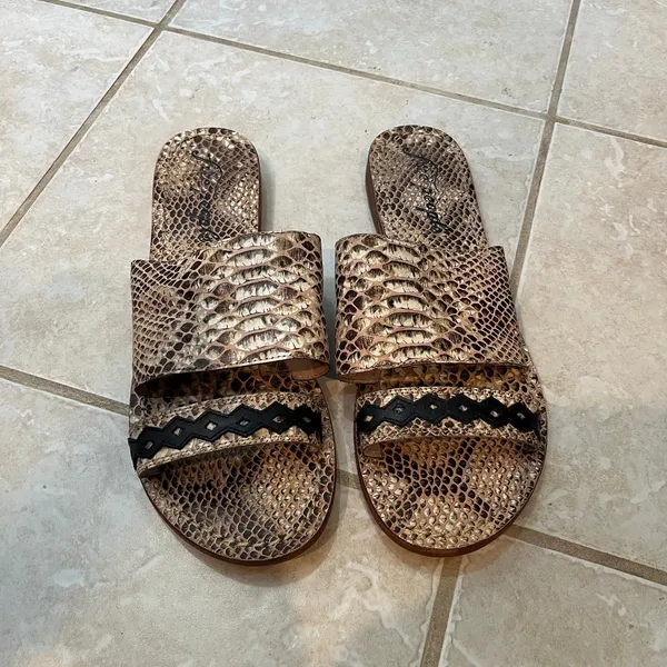 Free People Saturaday Snake Strappy Leather‎ Flat Sandals 41/10 Casual - Image 2