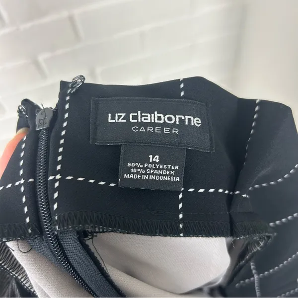 Liz Claiborne Career Black Windowpane Tie Waist Skirt Size 14 - Image 3