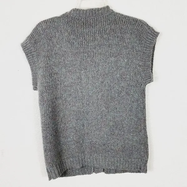 Vintage Blue Grey Knit Short Sleeve Button Up Sweater - Image 3