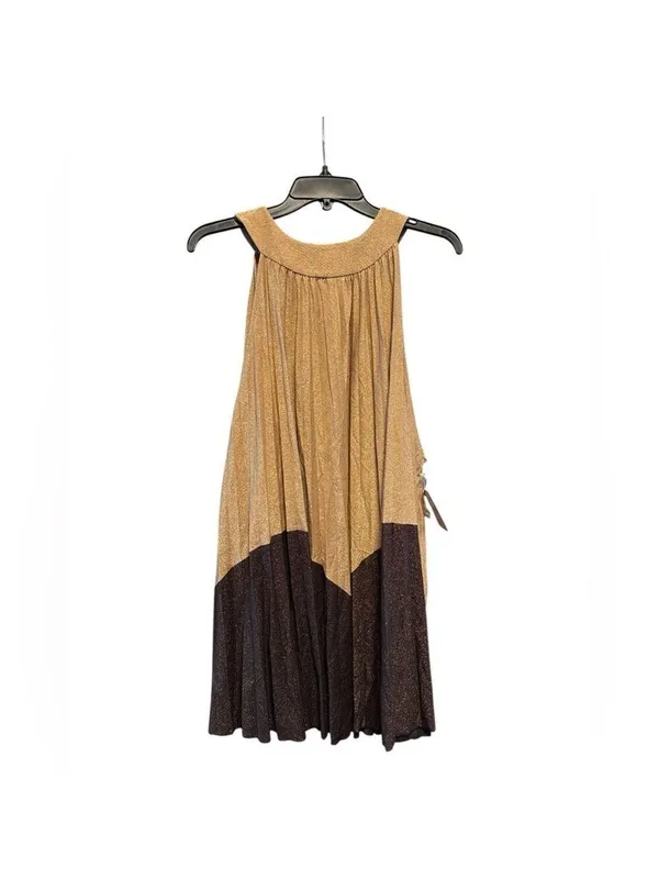 Free People Pleated Love Metallic Mini Dress Gold Brown Large‎ NWT - Image 3