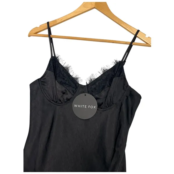 New White Fox Mini Slip Dress Womens Small Black Lace Trim Party Sexy Date Night - Image 6