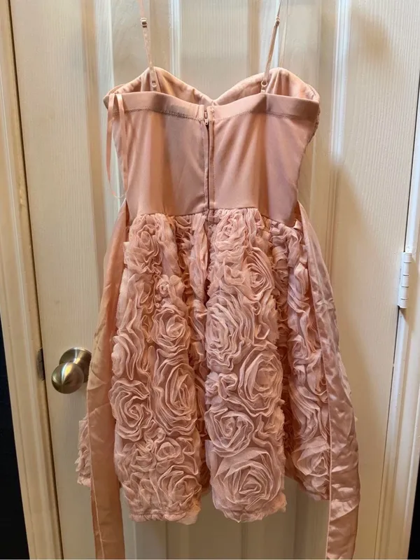 Trixxi size S Sleeveless Pink Rosette Formal Dress with Beaded Waist for Girls - Image 3