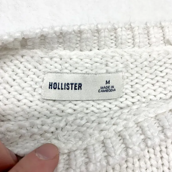 Hollister Cropped Shaker Knit Sweater Women Size M White Cream Y2K Acrylic Blend - Image 5