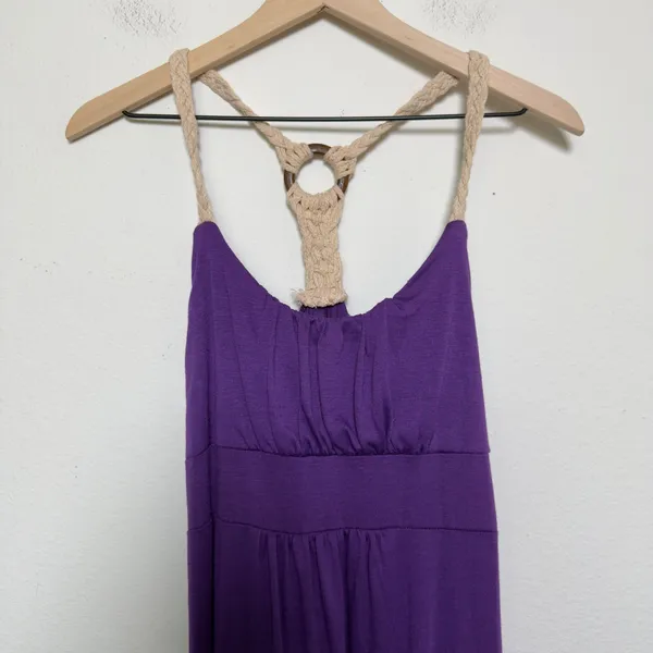 NEW y2k Bongo Women Milkmaid Maxi Dress Purple‎ Braided Macrame Racerback Floral - Image 6