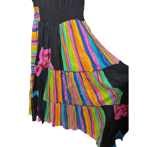 The Paragon Womens Cotton Boho Maxi Dress Multicolor Striped Smocked Waist M - Image 6