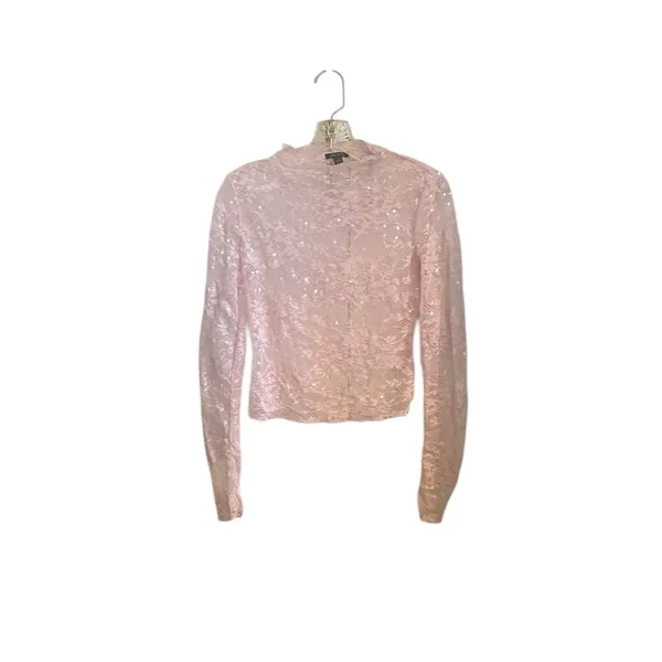 Wild Fable Pastel lace Sheer long-sleeve sequin mock neck coquette girl fairy - Image 6